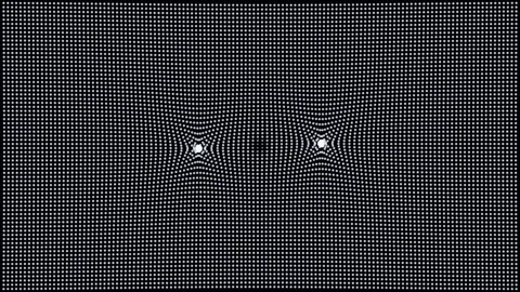 Abstract white dot grid warping around two gravity wells Stock Footage 335938069