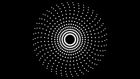 Abstract white dots forming a mesmerizing circular pattern on a black backg.. Stock Footage 345545900