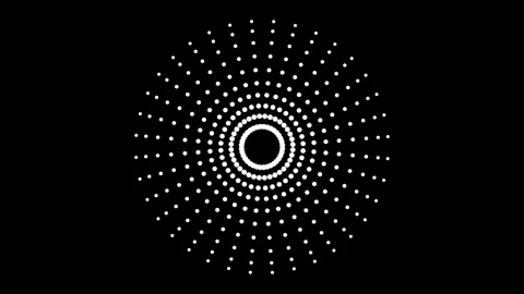 Abstract white dots forming a pulsating circular pattern on a black backgro.. Stock Footage 345546547