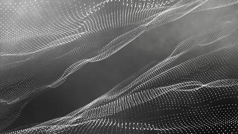 Abstract white dots particles flowing wave pattern halftone gradient curve .. Illustrazione stock