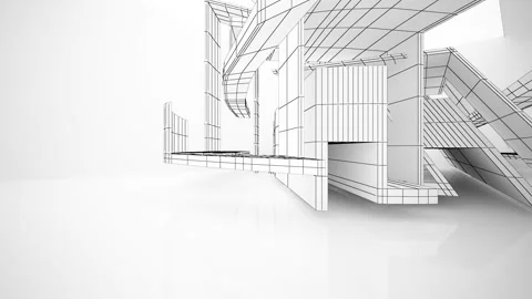 Abstract white drawing interior multilevel public space with window. Stock Footage 93357093