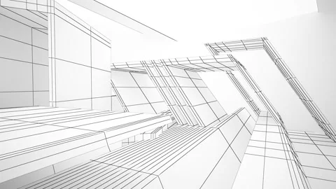 Abstract white drawing interior multilevel public space with window. Stock Footage 93357516