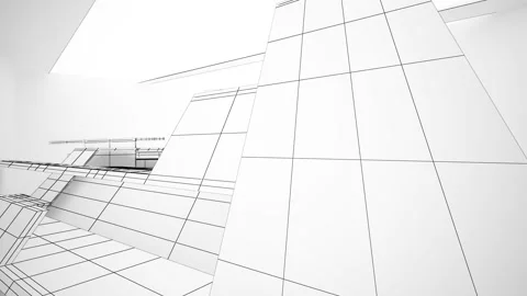 Abstract white drawing interior multilevel public space with window. Stock Footage 93357650