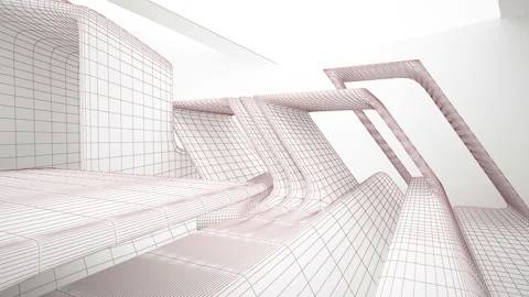 Abstract white drawing interior multilevel public space with window.  Stock Footage 93943601