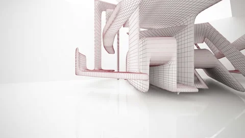 Abstract white drawing interior multilevel public space with window.  Stock Footage 93943941