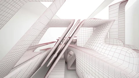 Abstract white drawing interior multilevel public space with window.  Stock Footage 93944949