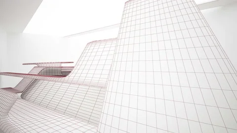 Abstract white drawing interior multilevel public space with window.  Stock Footage 93945571