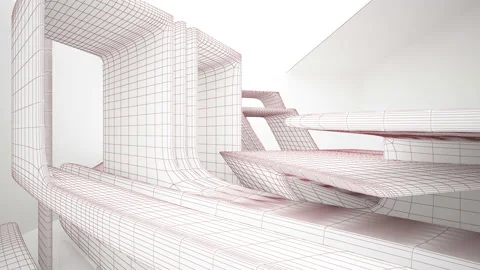 Abstract white drawing interior multilevel public space with window.  Stock Footage 93978536