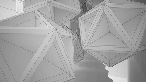 Abstract white drawing interior multilevel public space with window.  Stock Footage 94017164