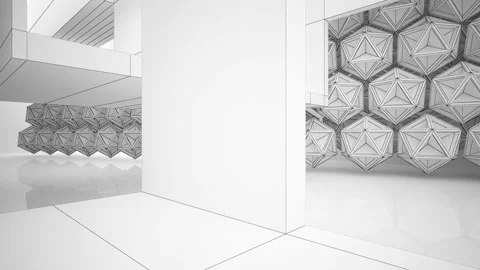 Abstract white drawing interior multilevel public space with window.  Stock Footage 94017185