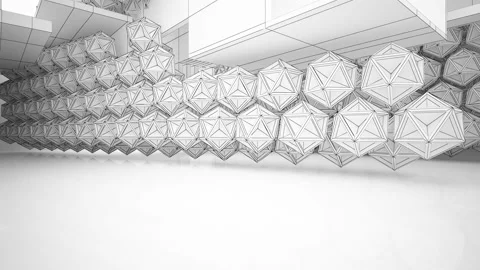 Abstract white drawing interior multilevel public space with window.  Video stock 94017193