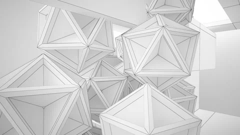 Abstract white drawing interior multilevel public space with window.  Stock Footage 94017216