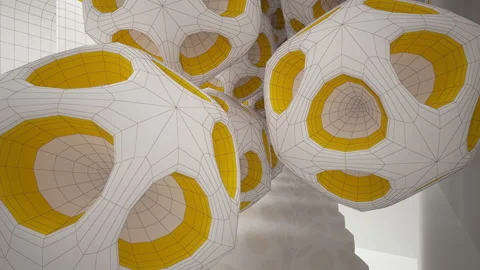 Abstract white drawing interior multilevel public space with window.  Stock Footage 96253803