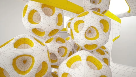 Abstract white drawing interior multilevel public space with window.  Stock Footage 96253933