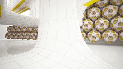 Abstract white drawing interior multilevel public space with window.  Stock Footage 96253941