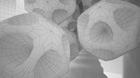 Abstract white drawing interior multilevel public space with window.  Stock Footage 96509601