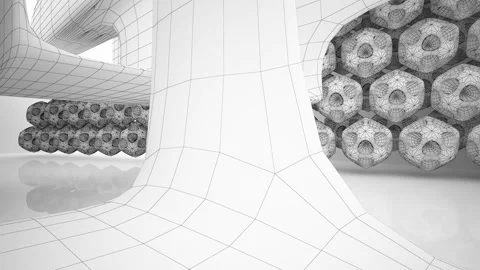 Abstract white drawing interior multilevel public space with window.  Stock Footage 96509777