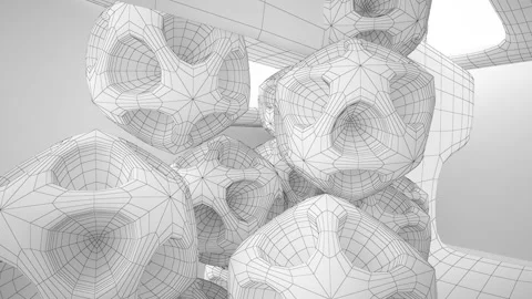 Abstract white drawing interior multilevel public space with window.  Stock Footage 96509889