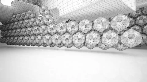 Abstract white drawing interior multilevel public space with window.  Stock Footage 96510520