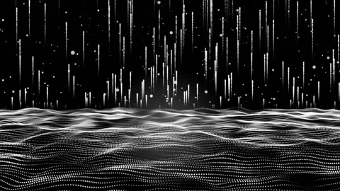 Abstract white dynamic smooth dots wave and articles flying. Sound wave con.. Stock Footage 295189139
