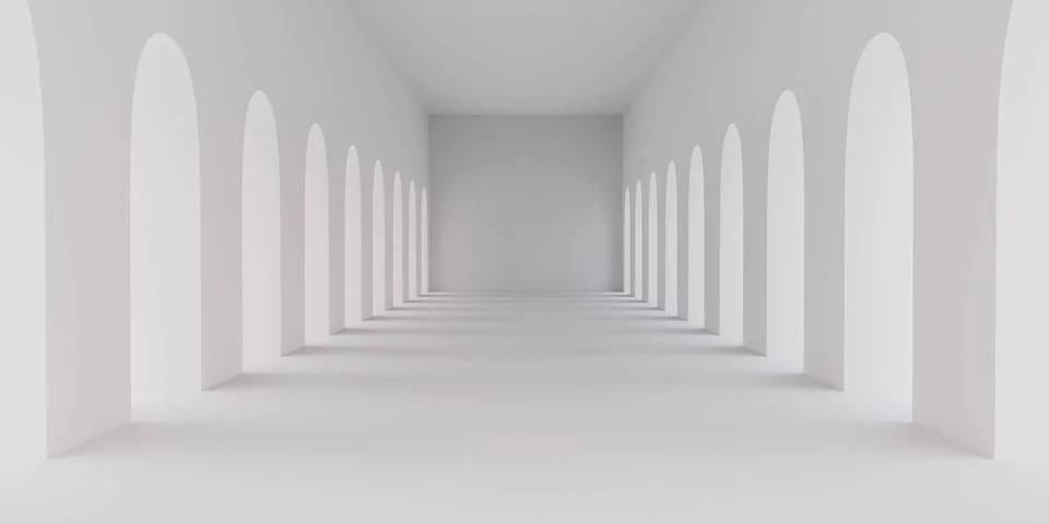 Abstract white empty blank studio building interior 3d render illustration Ilustración de archivo