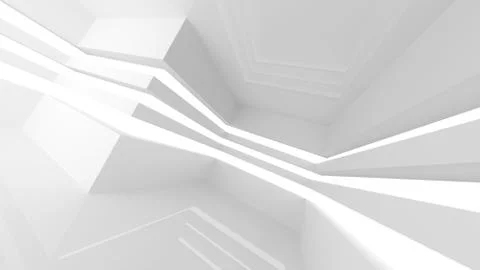 Abstract white empty room interior with glowing lines. 3d render illustration Illustrazione stock