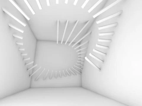 Abstract white empty room interior with spiral decor Illustrazione stock