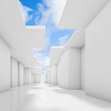 Abstract white empty room interior with sky Stock Illustration