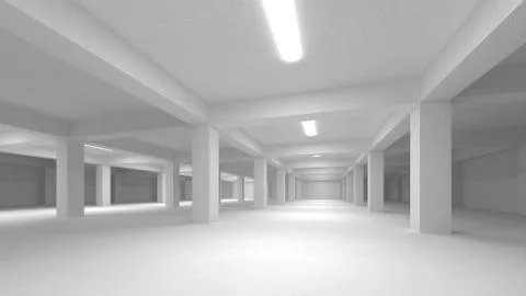 Abstract white empty underground parking interior Illustrazione stock