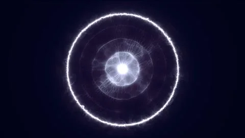 Abstract white energy core with glowing concentric rings on a dark background Stock Illustration