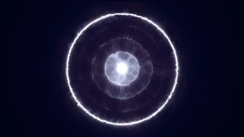 Abstract white energy core with glowing concentric rings on a dark backgrou.. Stock Illustration