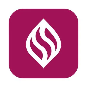 Abstract white flame or petal icon on dark magenta square background for lu.. Stock Illustration