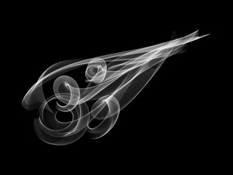 Abstract white flame smoke in shape of leaf over black background Illustrazione stock