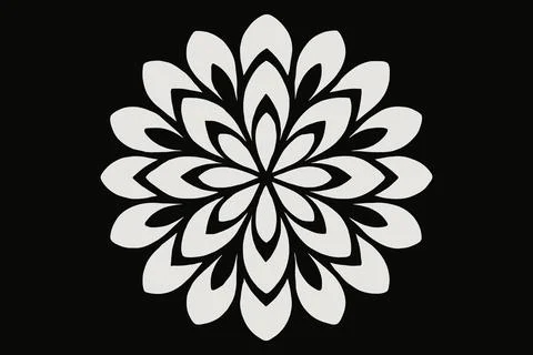 Abstract white floral pattern on black background symmetry イラスト素材