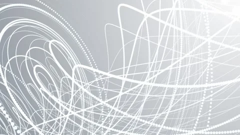 Abstract white flowing lines and dots on a soft gray background, forming a dy Stock Footage 327808533