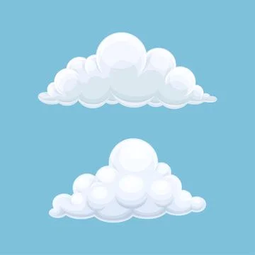 Abstract white fluffy clouds on blue sky. Nature weather elements vector Illustrazione stock