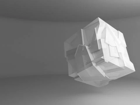 Abstract white flying crystal cube object 3d Stock Illustration