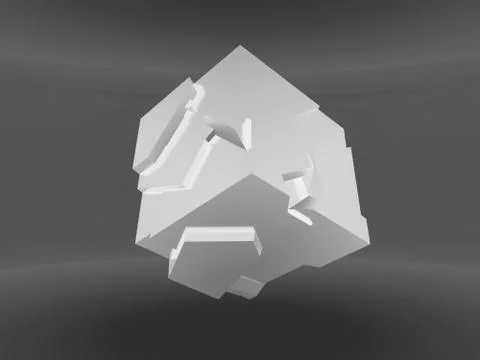 Abstract white flying cube, 3 d render Stock Illustration