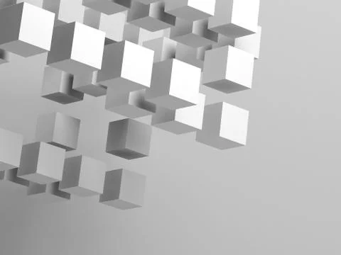 Abstract white flying cubes, 3d installation イラスト素材