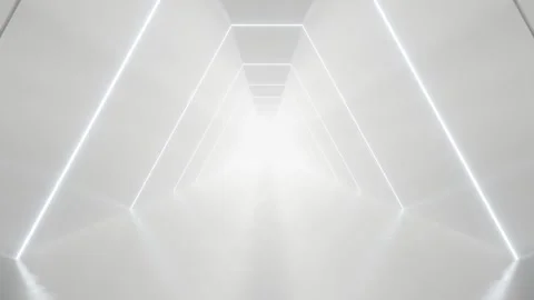 Abstract white futuristic triangle tunnel architecture Stock Footage 334840595