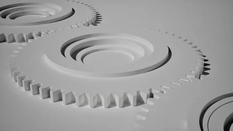 Abstract White Gears and Cogs, Industrial Minimalism Concept Stock Footage 331575035