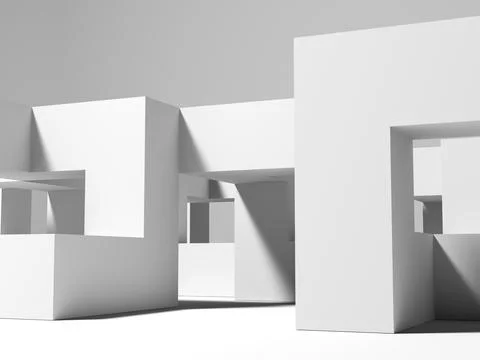 Abstract white geometric architecture installation with cubical shapes Stock Illustration