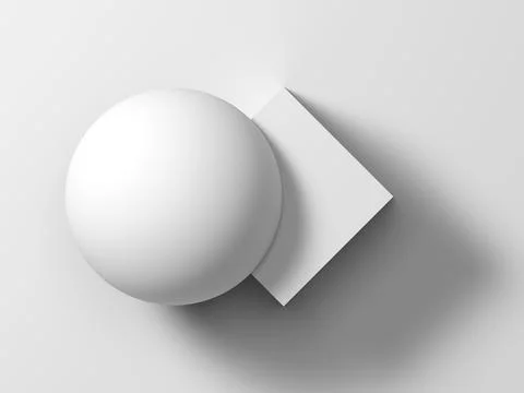 Abstract white geometric installation, a box is merged with sphere Stock Illustration