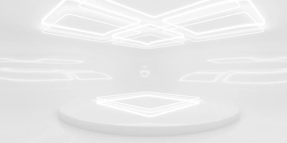 Abstract white geometric light installation in a minimalist setting 3d render Stock Illustration