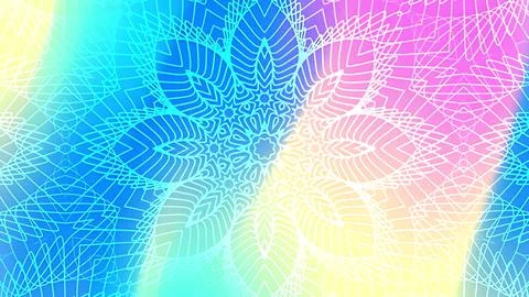 Abstract White Geometric Mandala Line Art on Vibrant Pastel Gradient Backgrou Stock Illustration