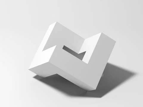 Abstract white geometric object with soft shadow on white table, 3 d Stock Illustration