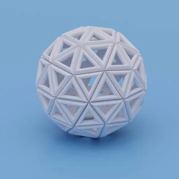 Abstract white geometric shape object with random pattern on blue background 3d Stock Illustration