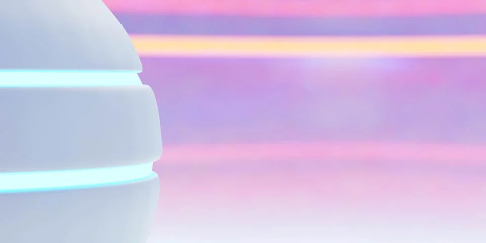 Abstract white geometric shape technology background with neon lights and blurry Stock Illustration