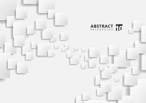 Abstract white geometric squares shape overlapping pattern on gray background Stock Illustration