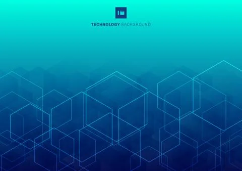 Abstract white glow hexagons overlapping pattern on blue background technolog Stock Illustration